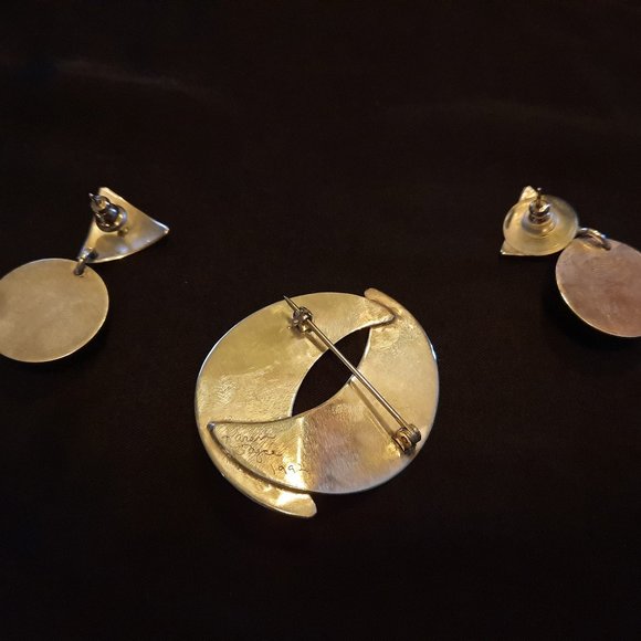 Karen Joyce silver/onyx earrings and pin set - Picture 2 of 3